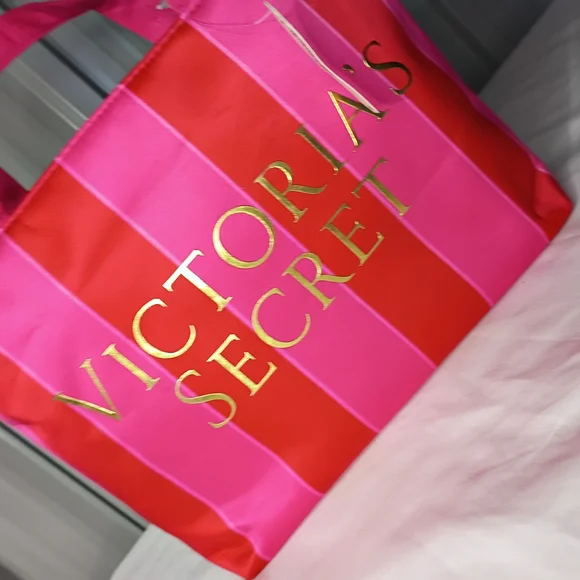 Victoria's Secret Vibrant Pink and Gold Striped Tote - Picture 7 of 7